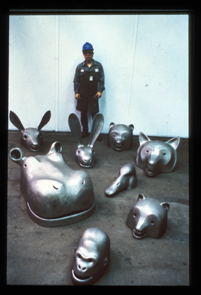 Ken with iron castings 1988; at the Arts Industry program of the Kohler Company 